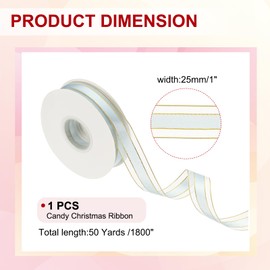 PATIKIL 50 Yards x 1" Organza Chiffon Gold Edge Ribbon, Gold and Light Blue Candy Satin Striped Sheer Craft Ribbons for Bows Making, Gift Wrapping, Wreath, Birthday Wedding Decoration