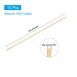 PATIKIL 10 Pcs Brass Round Rod, 2.2mm x 6" Lathe Bar Stock H59 Brass Round Stock for DIY Craft Making Hardware Novelty Model Car Plane Boat Ship, Copper