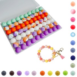 15mm Silicone Beads,70PCS Silicone Beads Bulk for Keychain Making Soft Rubber Round Beads for DIY Crafts Jewelry Beads for Necklace Bracelet Pen Making (Splendid Color)