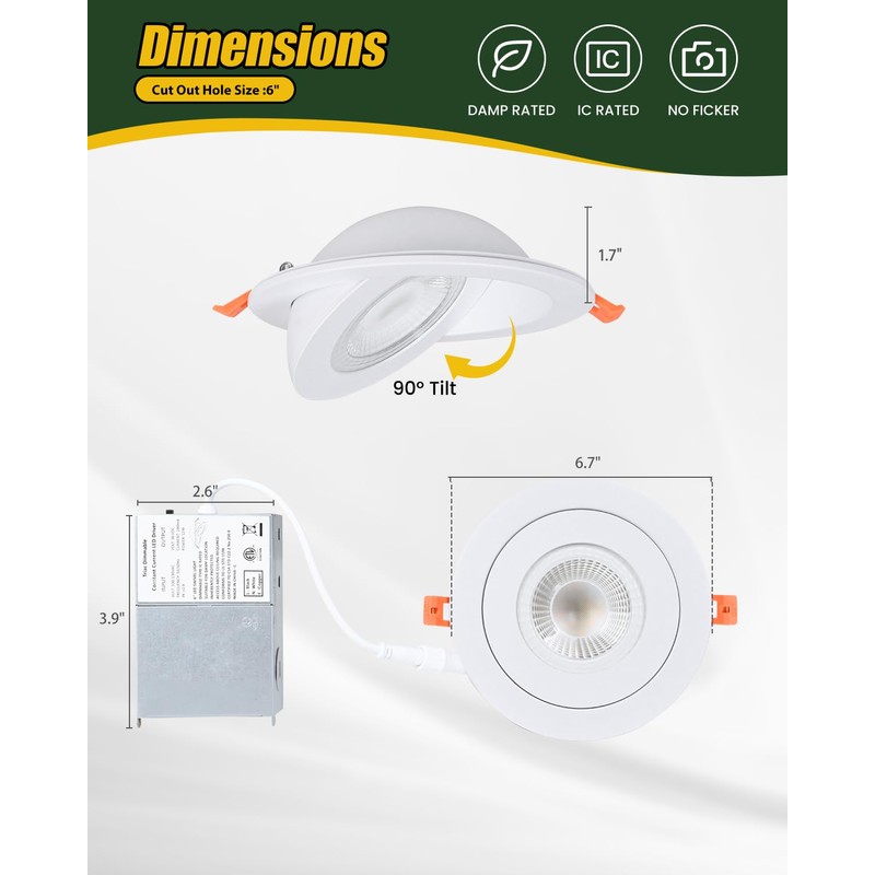 ZYC Gimbal LED Recessed Lighting - 6 Inch 5CCT 12W