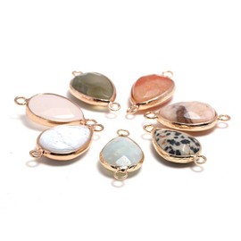 10Pcs Natural Mixed Stone Necklace Pendant Connectors Waterdrop Faceted Crystal Link for Necklace Bracelet Jewelry Making(Random Color)