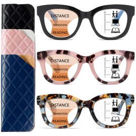 ZXYOO 3 Pack Progressive Multifocus Reading Glasses for Women Blue Light Blocking Computer Readers with Spring Hinge+3.50