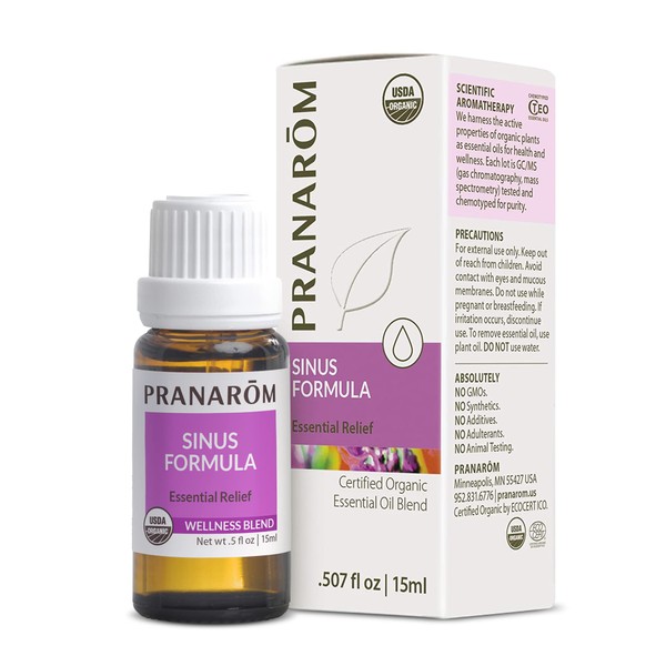 Pranarom - Sinus Formula Essential Oil Blend, Organic Essential Oils for Health, Essential Oils for Wellness, Aromatherapy Essential Oils, Certified Organic, 15ml
