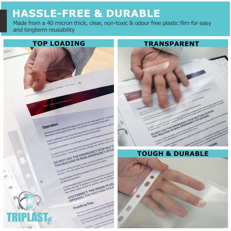 Triplast 50 x A4 Clear Pockets Top Opening for Easy