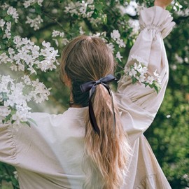 LSDWL 4Pcs Hair Bows for Women Girls,Silky Satin Hair Ribbon Double Bow Hair Clips,Simple & Elegant Hair Accessories for Girls (Red Black)