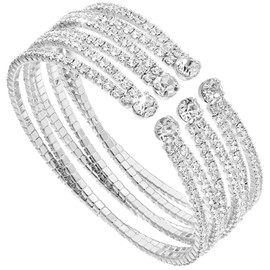 BAOKELAN Rhinestone Bracelets for Women Multilayer Cuff Crystal Bracelet for Wedding Jewelry Silver D
