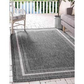Unique Loom Outdoor Border Collection Casual Solid Border Transitional Indoor and Outdoor Flatweave Black Area Rug (4' 0 x 6' 0)
