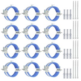 PATIKIL 1.7"-2"/44-50mm Split Ring Pipe Hanger, 12 Pcs Heavy Duty Adjustable Pipe Bracket Clamp Galvanized Iron Wall Ceiling Mount Pipe Strap Support with Screws & Expansion Tube, Blue
