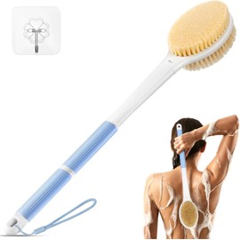 Cepillo para Espalda, 45cm Mango Largo Antideslizante, Cepillo Corporal Doble Cara Cerdas Naturales y Suaves, Cepillado en Seco, Exfoliación y Masaje, para Ducha de Hombres y Mujeres