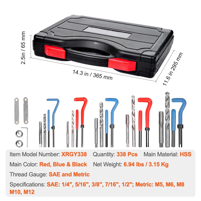 Happybuy Helicoil Thread Repair Kit, 338-Piece SAE and Metric Rethreading
