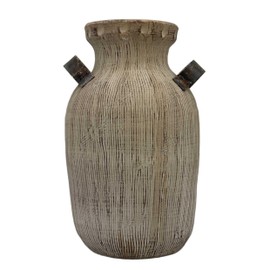 Galt International Brown Rustic Ceramic Vase w/Distressed Handles 14" - Home Decor Farm House Decor Antique Cottage Core Tan