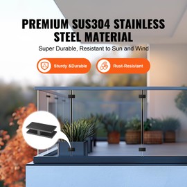 Happybuy 4 PCS Glass Clamp, Rectangle Railing Bracket for 0.31"-0.47" Tempered Glass, 304 Stainless Steel Mounting Clamp, 0.2” Thick Shelf Bracket for Balcony, Pool, Stair