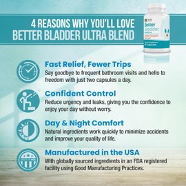 Better Bladder Ultra Control Supplement for Women & Men – Bladder Support Supplement Enhanced with Vitamin D3 to Help Reduce Urinary Leaks, Frequency & Urgency - 60 Count (1 Bottle)