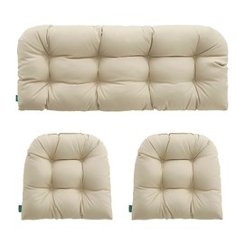 YOOZEKU Outdoor/Indoor All Weather Tufted Wicker Chair Cushions of 3 Pieces, 1 Loveseat and 2 U-Shape Waterproof Cushions for Patio Furniture,Wicker Loveseat,Bench-Beige