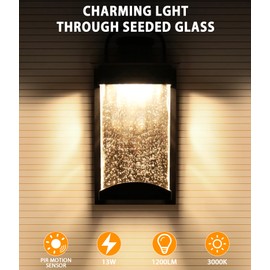 Lamomo Motion Sensor Outdoor Lights, 2 Packs LED Integrated Porch Lights, 1200 Lumen Dusk to Dawn Outdoor Wall, Waterproof Anti-Rust Exterior Light Fixture, 13W, Modern, Black, Energy Saving