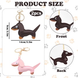 Pack of 2 Dachshund Pendants, Dachshund Keyring, Cute Puppy Dog Bag Pendant, Leather Dachshund Key Ring, Dachshund Decoration for Favourite Person Birthday Key Ring, Brown, Pink, Unit size