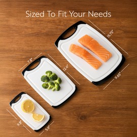 Restaurantware Cutting Board Set 15.7 x 9.6 x 1.1 Inches Plastic, Non-Slip Reversible Chopping Board Knife-Friendly Food Prep Board White
