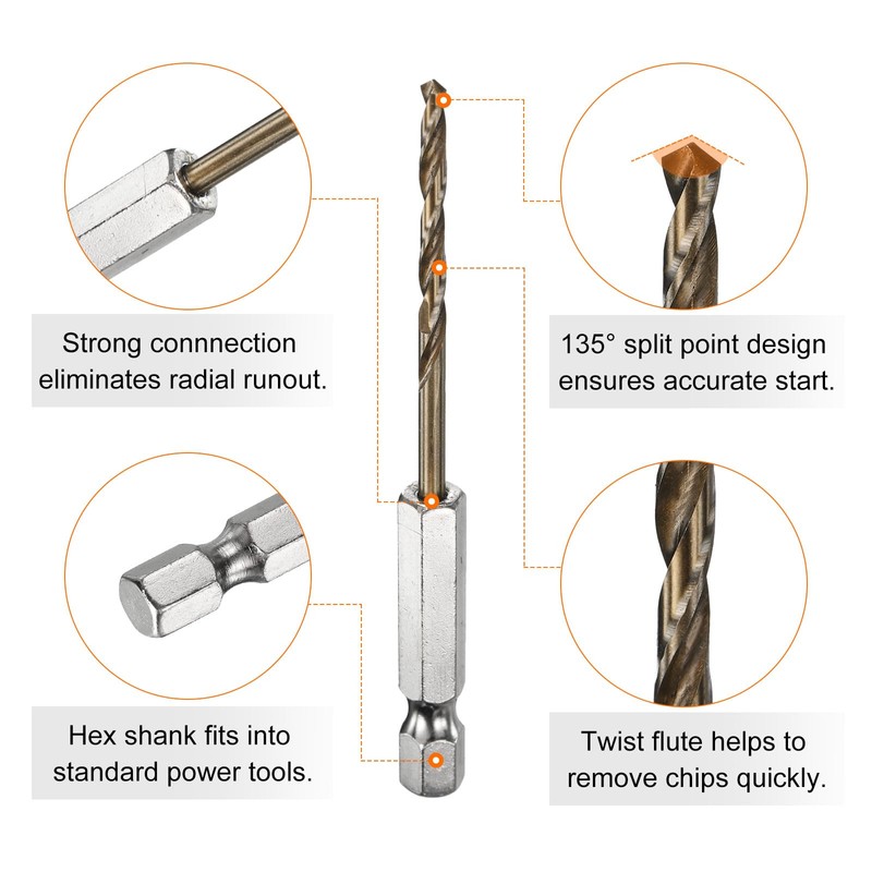 sourcing map 1/4" Hex Shank Drill Bit 7/64" Gold Oxide