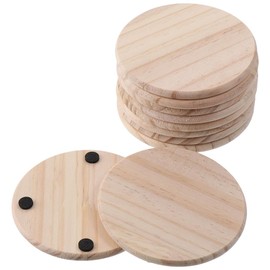 10 Unfinished Wooden Coasters Blank Wooden Coasters with Non-Slip Mat Round Coasters Wooden Kit for Craft