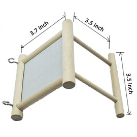 zmgmsmh Birds Mirror for Cage,Parrot Hanging Swing with Mirror,Natural Wooden Play Mirror Pet Bird Cage Accessories with Metal Hook