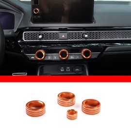 PIUGILH for 11th Gen Civic Air Conditioning Shift Knob Cover A/C Climate Control Engine Start/Media Screen Knob Cover Volume Control Ring 4PCS for Honda Civic 2022 2023 2024 (Orange)
