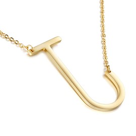 MOMOL Sideways Initial Necklace 18K Gold Plated Stainless Steel Large Big Letters J Pendant Necklace Script Name Monogram Necklaces for Women