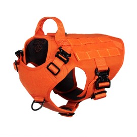 ICEFANG Tactical Dog Harness with 4X Metal Buckle,Working Dog MOLLE K9 Vest with Handle,No Pulling Front Clip,Adjustable Pet Harness for Meduim Dogs (M (25"-31" Chest), Orange)