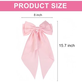 2PCS Big Bow Hair Clips - French Hair Clips - Perfect as pink bow, hair bow, and hair accessories - Soft and silky with long satin ribbon - Suitable for women (Pink and Hot Pink)