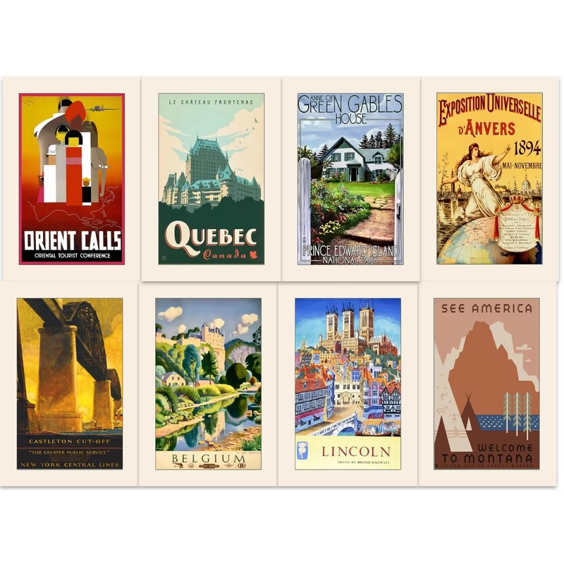 40 Vintage Travel Postcards with 40 Different Designs on the