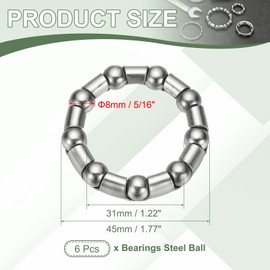YELARXI Bike Ball Bearings, Bicycle Crank Bearing Retainer Stainless Steel Caged Wheel #8-Fitfor (MTB Bike Crank-Bottom Bracket-Frame Bearing Repair) 5/16" x 9 Balls & 6 Pack & Silver