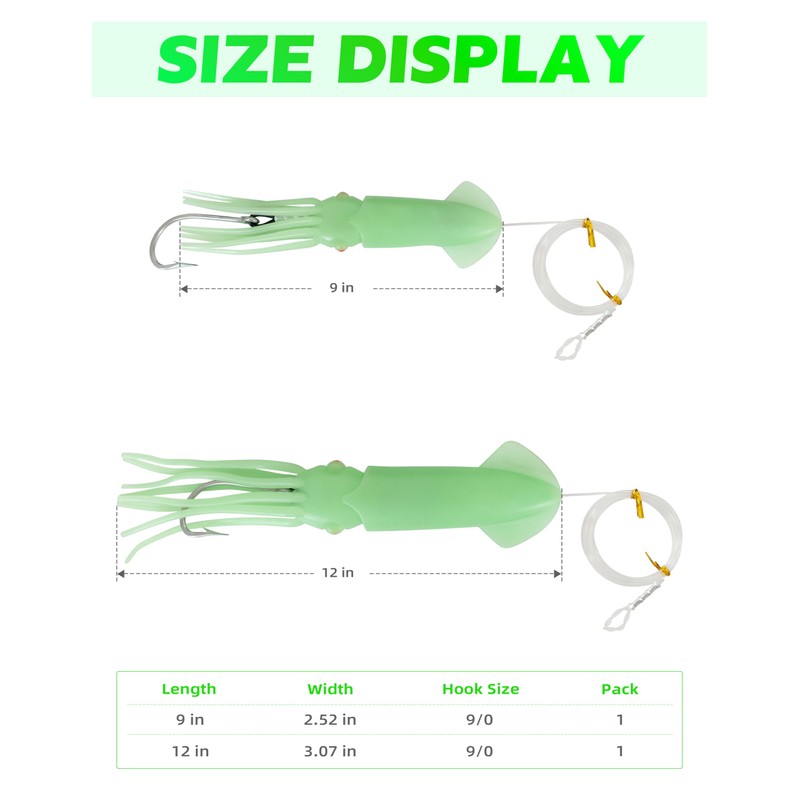 BLUEWING Upgraded Lighted Glow Squid Lure 12in Fishing Water Activate