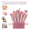 13 Piezas Brochas Maquillaje Y 3 Esponja Para Maquillaje Rosa