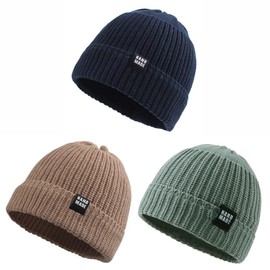 JANGANNSA Simple Knitted Baby Beanie Hip-Hop Boys Winter Hat Toddler Kids Bonnet for Girls Warm Bonnet (Navy+GrayGreen+Walnut, S)