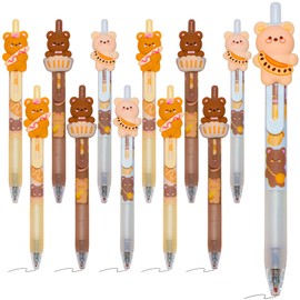 Cute Cartoon Bear Gel Pens 0.5 mm, Black Ink Retractable Printing Pens for Office Back to School Supplies Kids Students Children Gift, 12 Pack