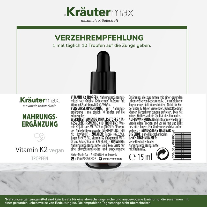 Kräutermax Vitamin K2 Drops MK7 All Trans Vitamin K2 High