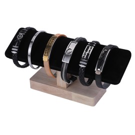 Wooden Watches Display Stands Base Watch Necklace Bracelet Organizer Rack Bangle Scrunchie Headband Showcase Stands Exterior Velvet Black