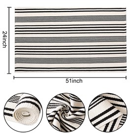 BUAGETUP Black and White Striped Rug 24' x 51'Outdoor Front Porch Rug Hand-Woven Machine Washable Indoor/Outdoor Layered Door Mats for Entryway/Bedroom/Outdoor