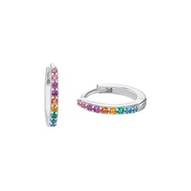s.Oliver 2034170 Creole Earrings 925 Sterling Silver Girls Children's Earrings with Synthetic Zirconia 1.1 cm Multi-Coloured Comes in Jewellery Gift Box, Sterling silver, Synthetic zirconia.