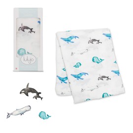 Lulujo 0628233451460 Baby Bamboo Muslin Silky Soft Swaddling Blanket, Whales