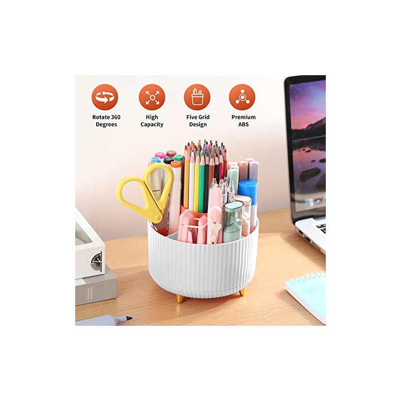 360° Rotating Desk Pencil Holder with 5 Compartments