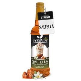Syruvia SALTELLA Coffee Syrup Vanilla Salted Caramel - 25.4 fl oz Premium Flavoring Syrup - Kosher Coffee Syrups, Gluten Free, No Coloring, Perfect for Drinks, Soda, Shakes, Desserts, and More.