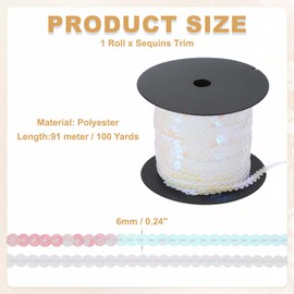 sourcing map 100 Yard Flat Sequin Strip, 6mm Paillette Sequins String Ribbon Roll Spangle Flat Sequin Strip for Crafts Embellishments Sewing Costume Accessories, Gradient White