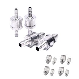 4 Pcs Fuel Non-Return One Way Aluminium Check Valve Diesel Fuel Oil for Petrol Water Marine Alloy Chrome Car Auto Carburettor 6mm 8mm 10mm 12mm with 8 Hose Clamp