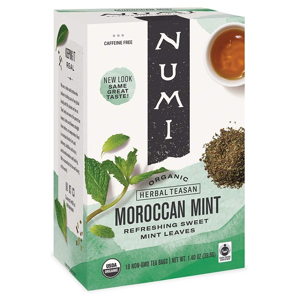 Numi Organic Tea Moroccan Mint, Box of Tea Bags, Herbal Teasan,18 Count (Pack of 1)