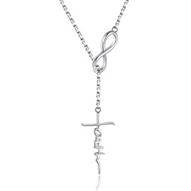 925 Sterling Silver Faith Hope Love Cross Pendant Necklace for Women Christian Birthday Christmas Jewelry Gift (Infinity Faith Necklace)