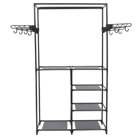 vidaXL Durable Clothes Rack with Shelves and Side Hangers - Powder-Coated Steel Pipe and Non-Woven Fabric - Black - Compact Size