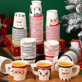 Maxcheck 120 Pcs Christmas Cups with Handles 7 oz Disposable Christmas Paper Cups Snowman Xmas Beverage Tea Cups for Winter Hot Cold Coffee Chocolate Holiday Party Supplies(Snowman, Santa, Penguin)