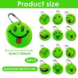 30 Pieces Children's Key Pendants, Smiley School Bag, Reflectors Reflectors Children's Bike, for Reflective Safety Trailer Reflectors, School Bag, Backpack, Luminous Pendant