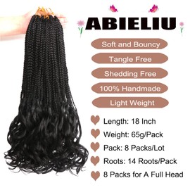 French Curl Braiding Hair Extensions Crochet Braids Hair Extensions Crochet Box Braids Curly Crochet Hair Extensions for Black Women (18 Inch(Pack of 8), 1B)