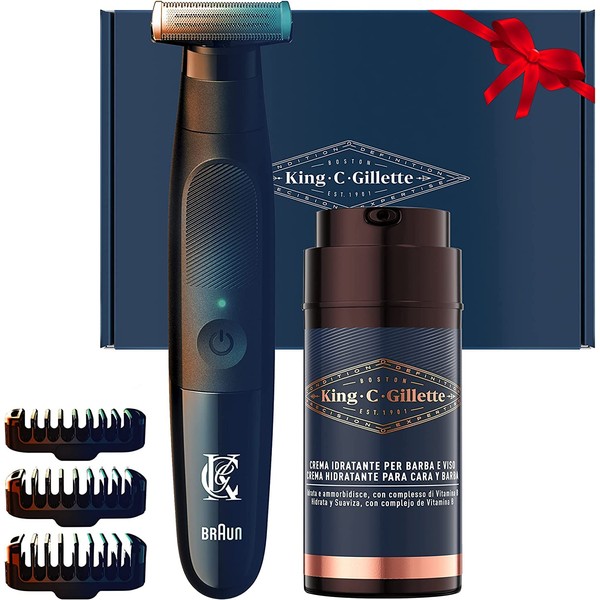 King C. Gillette Style Master, Men's Wireless Beard Trimmer for Adjusting, Trimming and Shaving Pretty-Plucked Beard with 4D Blade and Moisturizing Cream Beard and Face with Vitamin B3 and B5 Complex
